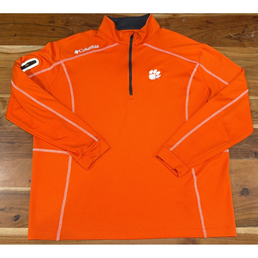 Columbia Golf Clemson Tigers Mens XL Orange Quarter Zip Pullover Sleeve Pocket